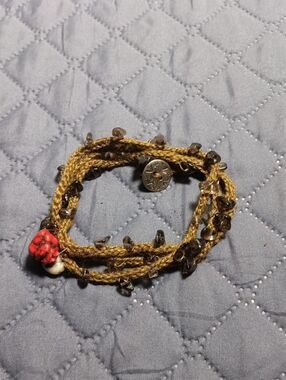Boho Brown Beaded Crochet Linen Wrap Bracelet Necklace